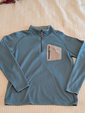 Sherpa Quarter-Zip Pullover Hoodie in Dusty Blue